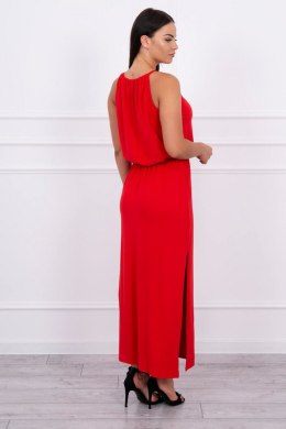 Sukienka boho z rozporkiem czerwona