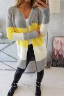 Sweter Kardigan w pasy szary+żółty