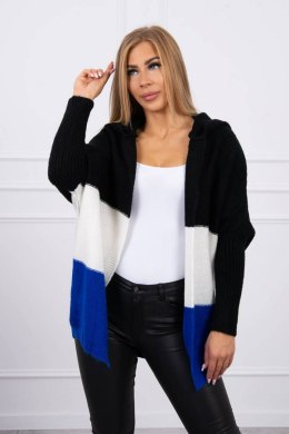 Sweter z kapturem trzykolorowy czarny+ecru+chabrowy