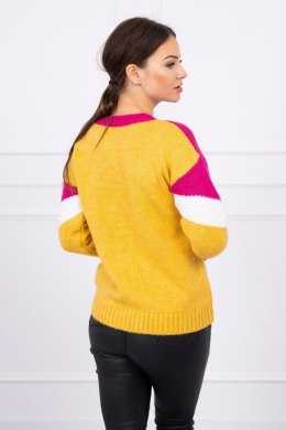 Sweter w geometryczne wzory fuksja+musztardowy