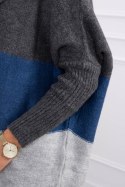 Sweter z kapturem trzykolorowy grafitowy+jeans+szary