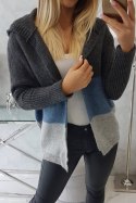 Sweter z kapturem trzykolorowy grafitowy+jeans+szary
