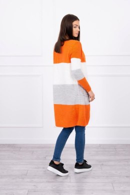 Sweter Kardigan w pasy pomarańczowy+ecru