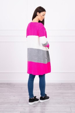 Sweter Kardigan w pasy różowy neon+ecru