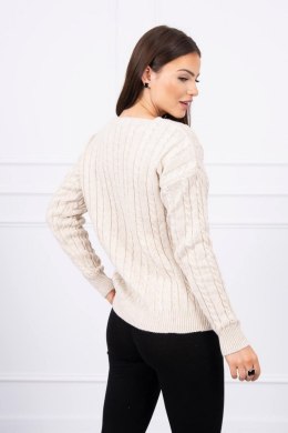 Sweter pleciony z dekoltem V beżowa