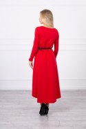 Sukienka z ozdobnym paskiem i napisem czerwona