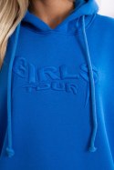 Bluza ocieplana z haftowanym napisem oversize chabrowa