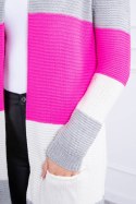 Sweter Kardigan w pasy szary+różowy neon