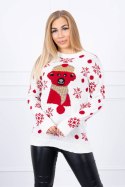 Sweter świąteczny z misiem ecru