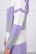 Sweter w pasy trzykolorowy ecru+fioletowy+szary
