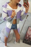 Sweter w pasy trzykolorowy ecru+fioletowy+szary