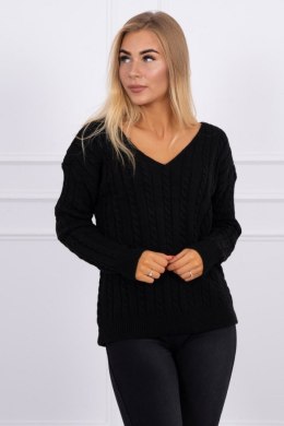 Sweter pleciony z dekoltem V czarny