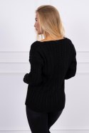 Sweter pleciony z dekoltem V czarny
