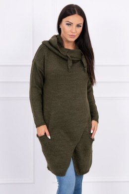 Sweter z kopertowym dołem khaki