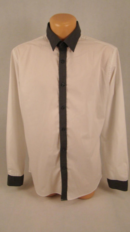 Biała koszula SLIM FIT z szarym wykończeniem L