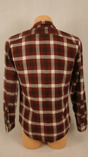 Bordowa koszula w kratę z długim rękawem M