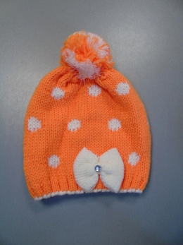 Biało - pomarańczowa czapka zimowa