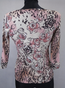 Beżowo-różowa bluzka z różami