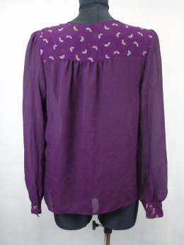 Fioletowa bluzka koszulowa z ozdobnym wiązaniem 38