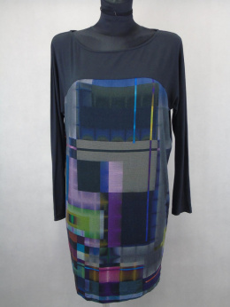 Szara tunika - sukienka z kolorowymi printami 38