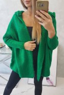 Sweter z kapturem i rękawami typu nietoperz zielony