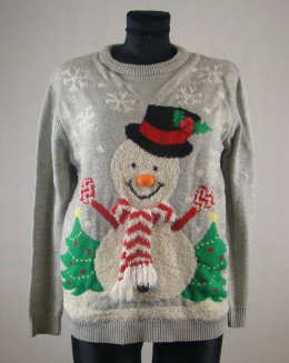 Szary świąteczny sweter z bałwankiem S