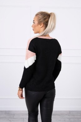 Sweter w geometryczne wzory pudrowy róż+czarny