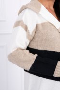Sweter w pasy trzykolorowy ecru+beżowy+czarny