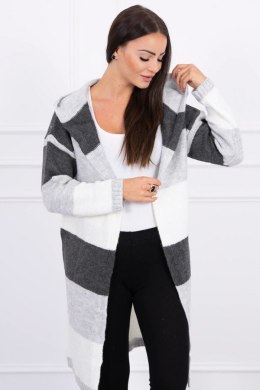 Sweter w pasy trzykolorowy grafitowy+szary+ecru