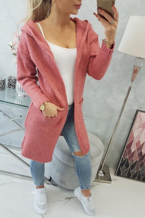 Sweter z kapturem i kieszeniami gładki jasno różowy