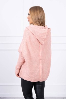 Sweter z kapturem i rękawami typu nietoperz pudrowy róz