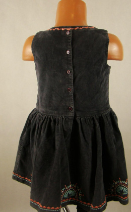 Ciemno szara welurowa sukienka z haftem rozm.110 cm