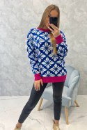 Sweter z geometrycznym motywem chabrowy
