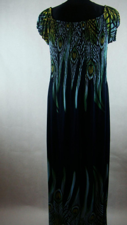Granatowa sukienka maxi w pawie oczka S/M
