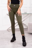 Legginsy w prążek z wysokim stanem khaki