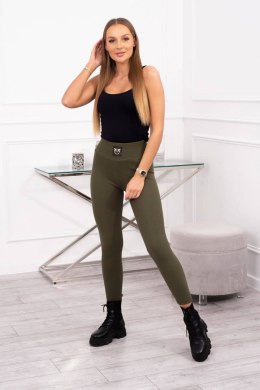 Legginsy w prążek z wysokim stanem khaki