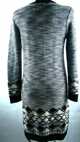 Szaro-czarny długi sweter rozpinany 34