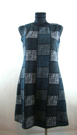 Granatowo-szara sukienka w kwadraty 38