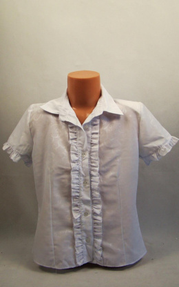 Biała bluzka z kolnierzykiem i falbankami rozm.140 cm