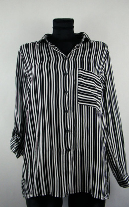 Koszula w biało-czarne paski z kieszonką 42