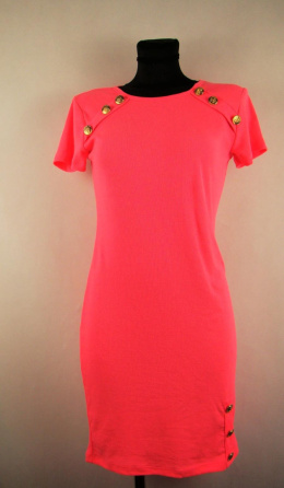 Różowa neonowa sukienka w prążek L/XL