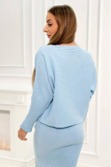 Komplet swetrowy bluzka + sukienka niebieski