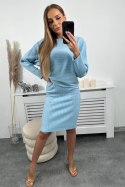 Komplet swetrowy bluzka + sukienka niebieski