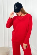 Komplet bawełniany Bluza + Spodnie z szeroką nogawką czerwony