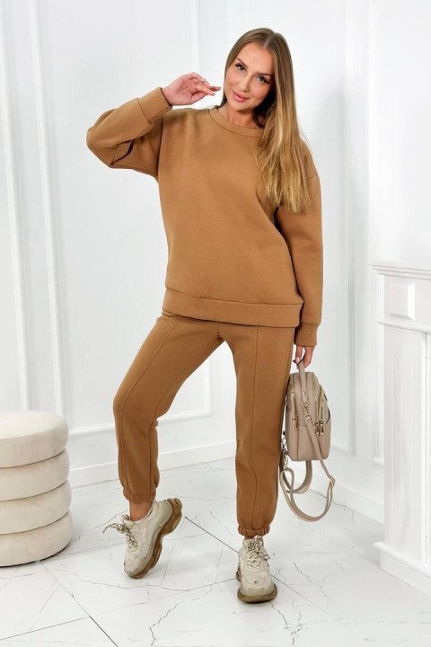 Komplet bawełniany Bluza bez kaptura + Spodnie camelowy