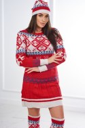 Komplet świąteczny 1002 sweter + czapka + podkolanówki czerwony