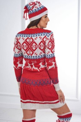 Komplet świąteczny 1002 sweter + czapka + podkolanówki czerwony