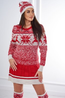Komplet świąteczny 1003 sweter + czapka + podkolanówki czerwony
