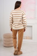 Komplet sweterkowy Bluza w paski + Spodnie camelowy + ecru