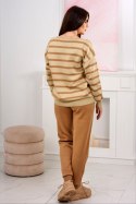 Komplet sweterkowy Bluza w paski + Spodnie camelowy